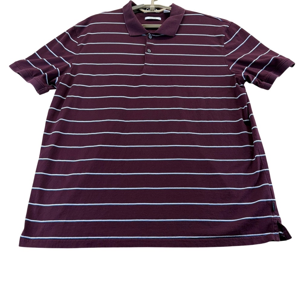 Calvin Klein Polo Mens XL Burgundy Liquid Touch Striped Short Sleeve Cotton